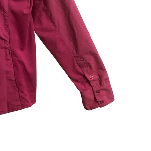 Merrell Women Size M Fuchsia Long Roll Tab Sleeve Button Up Hiking Travel Shirt - Picture 7 of 14